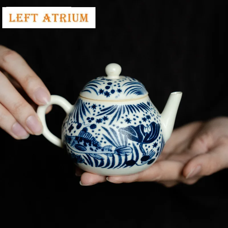 

130ml Soda Glazed Teapot Half Color Fish Algae Pattern Tea Pot Pear Shaped Pots Tea Brewing Kettle Chinese Tea Set Collection