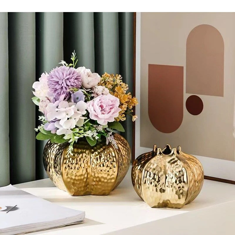 Pomegranate Decorative Ceramic Vase Flowers Pots Flower Arrangement Desk Decoration Crafts Golden Floral Vases