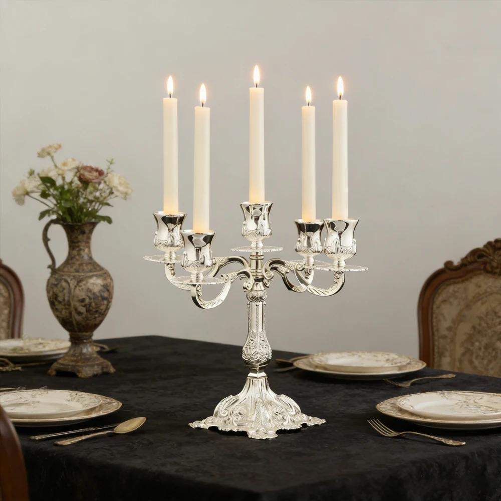 5-Candle Metal Candelabra Luxury Wedding Desktop Decorative,5 Arms Candle Holder Stick for Taper Candles Elegant Home Decoration