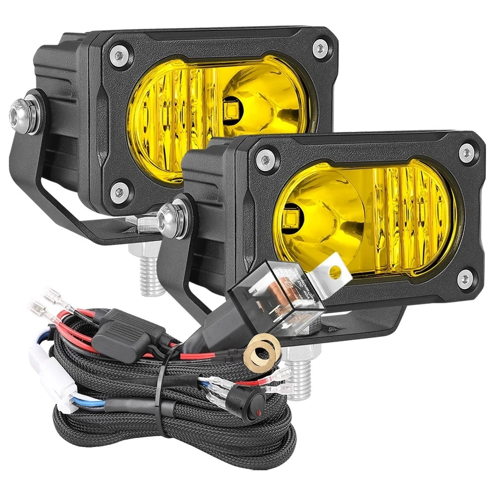 

Спортивные светодиодные фонари Пара 3-дюймовых янтарных кубических стручков, точечный светильник для вождения, комбинированный прожектор и жгут проводов, рабочий фонарь для раструба, фонарь для экскаватора, внедорожный фонарь