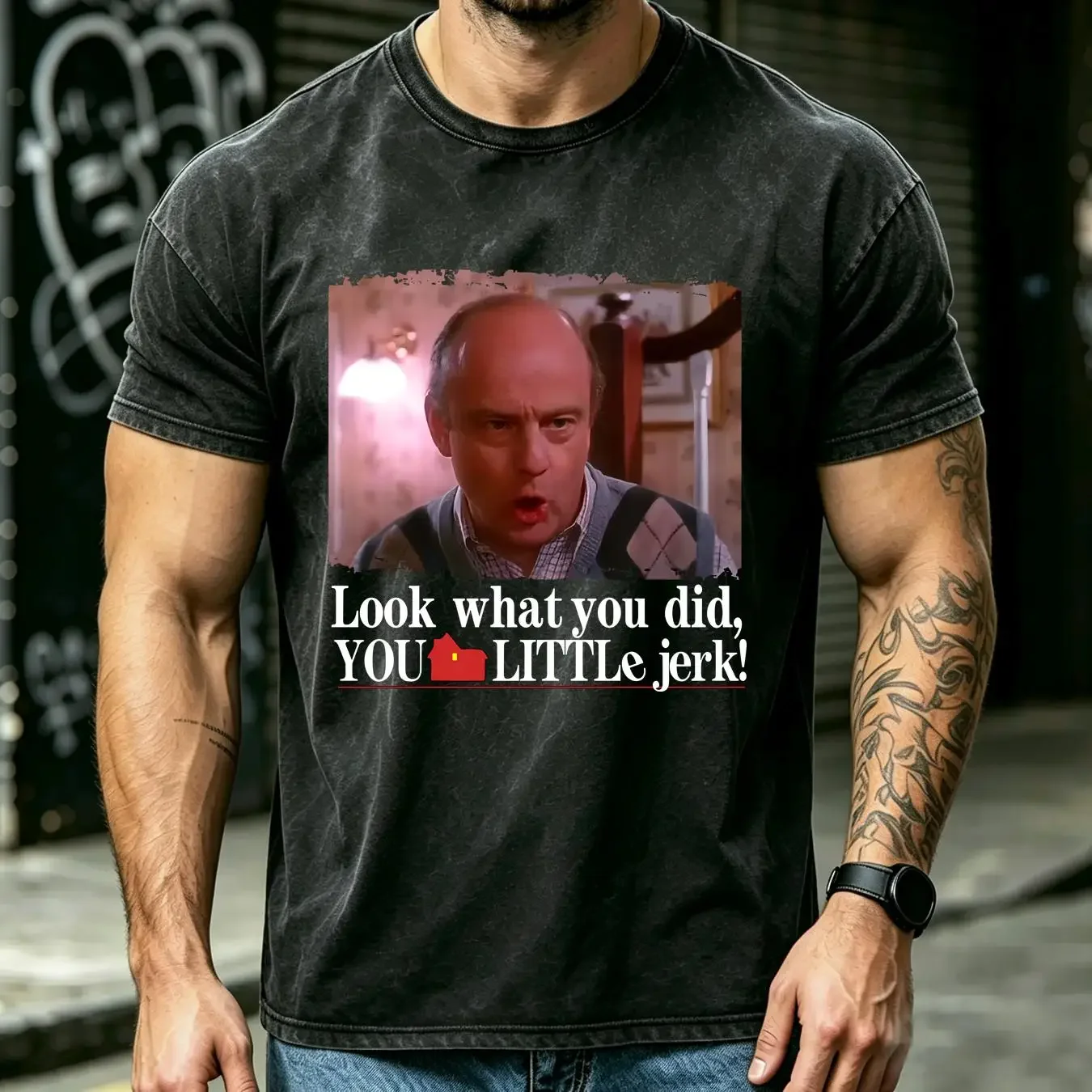 washed T Shirt Look What You Did Little Jerk Home Alone Christmas Movie Holiday Uncle Frank Film long or short sleeves vintage