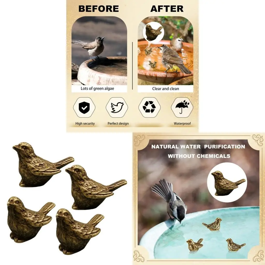 F19B 4Pcs Birdbath Ornament Little Sparrow Figure Decorative Accessories for Garden