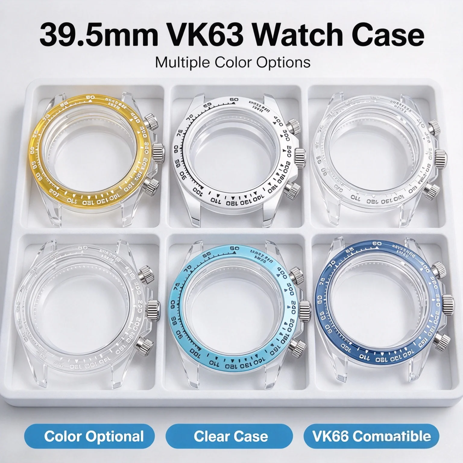 VK63 39.5mm Acrylic Transparent Watch Case for VK63 Quartz Movement 20mm Strap Men's Watch Mod Parts Watch Box