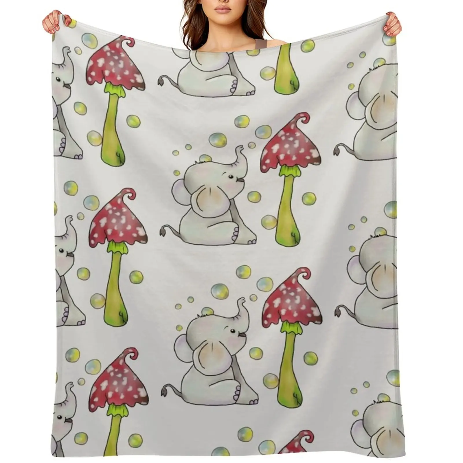 

Elephant and mushroom Throw Blanket Thins Flannel blankets and throws Soft Blankets
