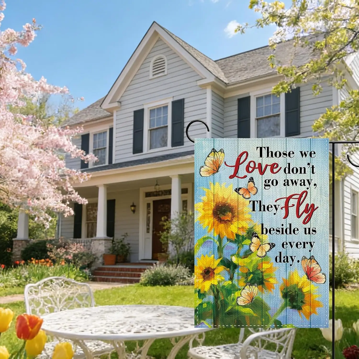 Memorial Sunflower Decorative Garden Flag, Those We Love Don't Go Away Floral Butterfly Small Yard Outside Decoration Sy AAS