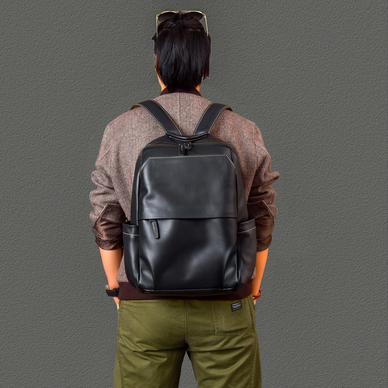 fashion casual high quality genuine leather men black backpack outdoor travel luxury handmade real cow leather women schoolbag