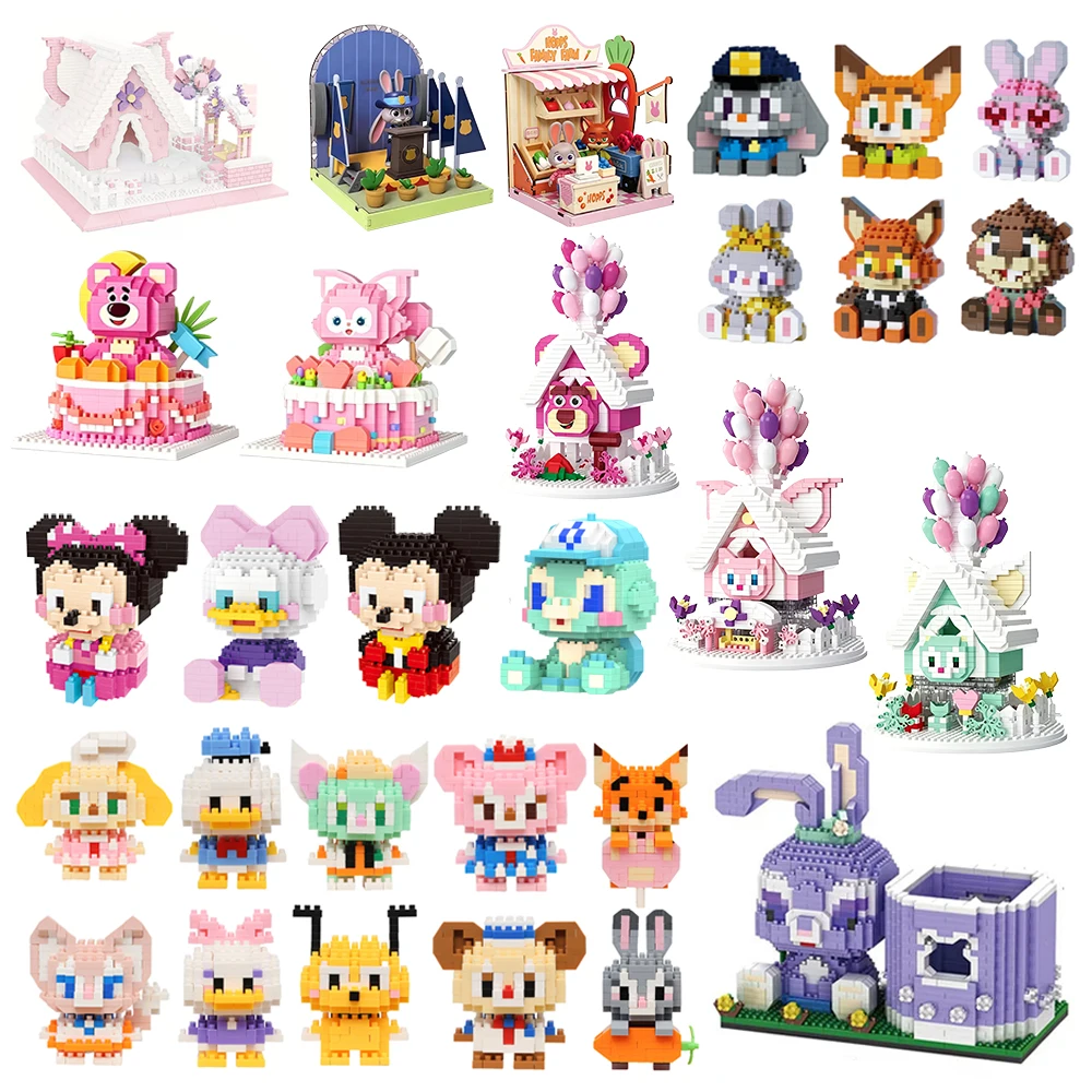 Bloques de construcción pequeños de Disney Zootopia, modelo Judy Nick, modelo Donald Duck, juguetes educativos Lotso, Mickey Mouse para niños, cumpleaños