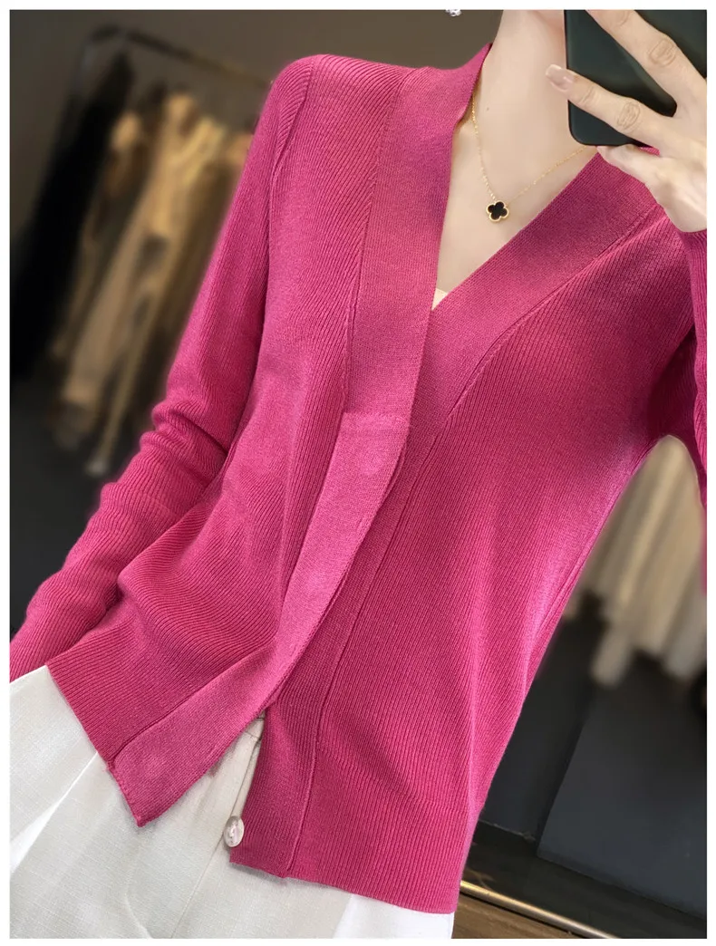 Cashmere Cardigan Sweater Women Single Breasted Long Sleeve Elegant Solid Cashmere Knitted Autumn Winter Outwear