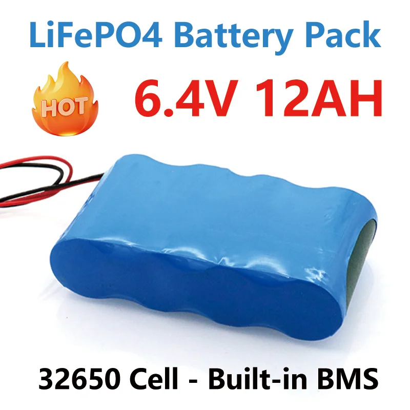 Image of 6,4V 12000mAh Lithium-Akku Eisenphosphat 32650 2S2P mit integriertem BMS für Solar-Straßenbeleuchtung, Kehrmaschinen und Staubsauger