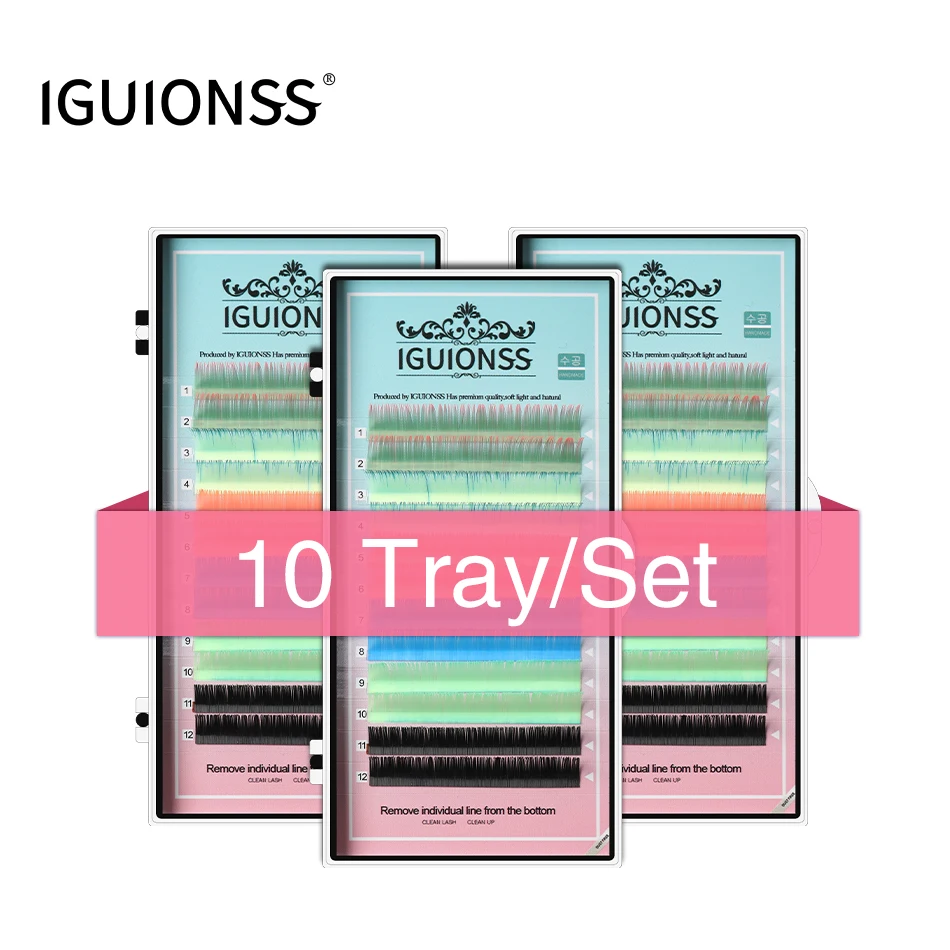 

NEW IGUIONSS 10 pcs Mix Color Eyelashes Make up High Quality Soft Natural Synthetic Mink Rainbow Eyelash Cilios 6 Colors Mixed