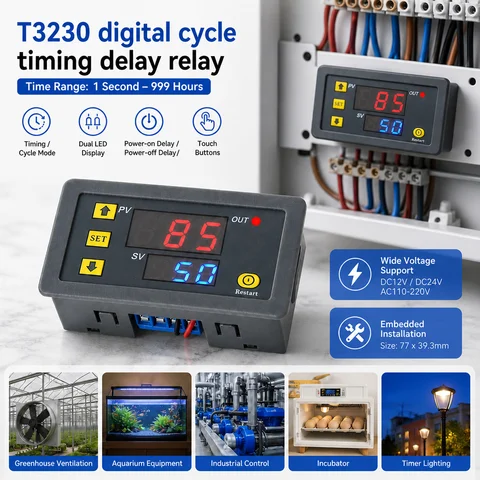 T3230 AC 110-220V DC 12V 24V Digital Delay Relay LED Display Cycle Timer Control Switch Adjustable Timing Delay Relay Switch