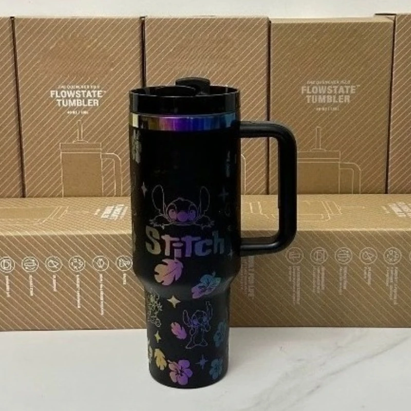 Botol Minum Stainless Steel 304 Stitch 40oz/1180ml, Cangkir Terisolasi Dingin, Desain Anime Lilo & Stitch yang Lucu, Portabel, Kapasitas Besar, Dilengkapi Sedotan, Cocok untuk Mobil, Hadiah