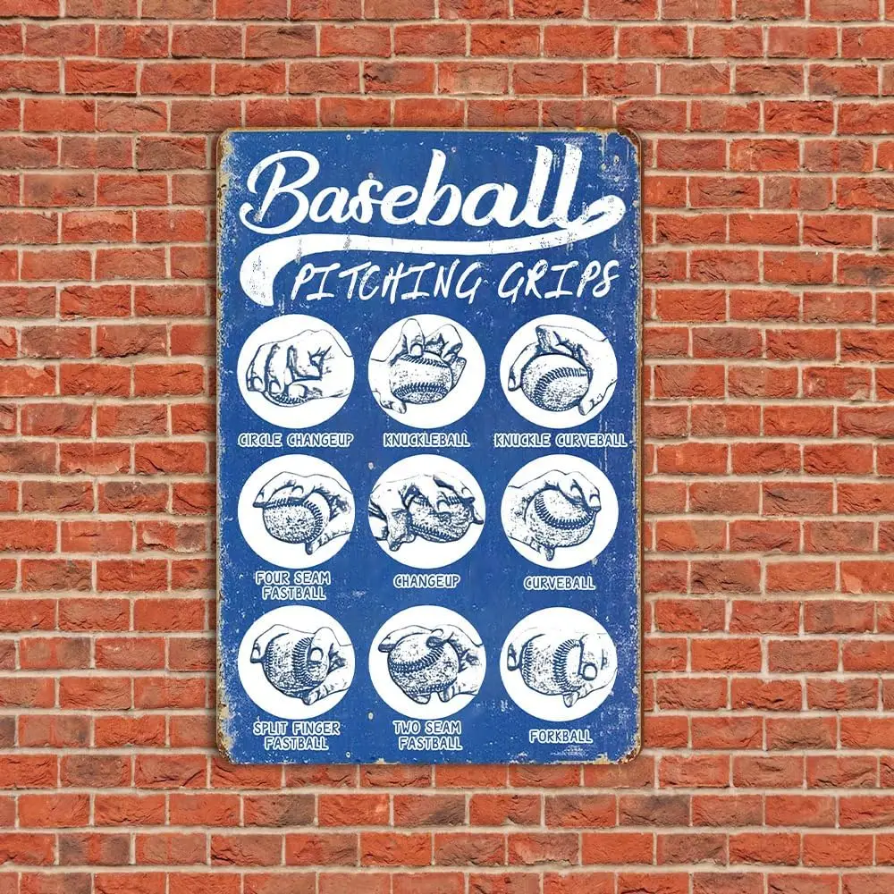 Baseball Room Decor For Boys Baseball Pitching Grips Tin Sign Baseball Wall Art Baseball Accessories Baseball Poster For Boys Ro