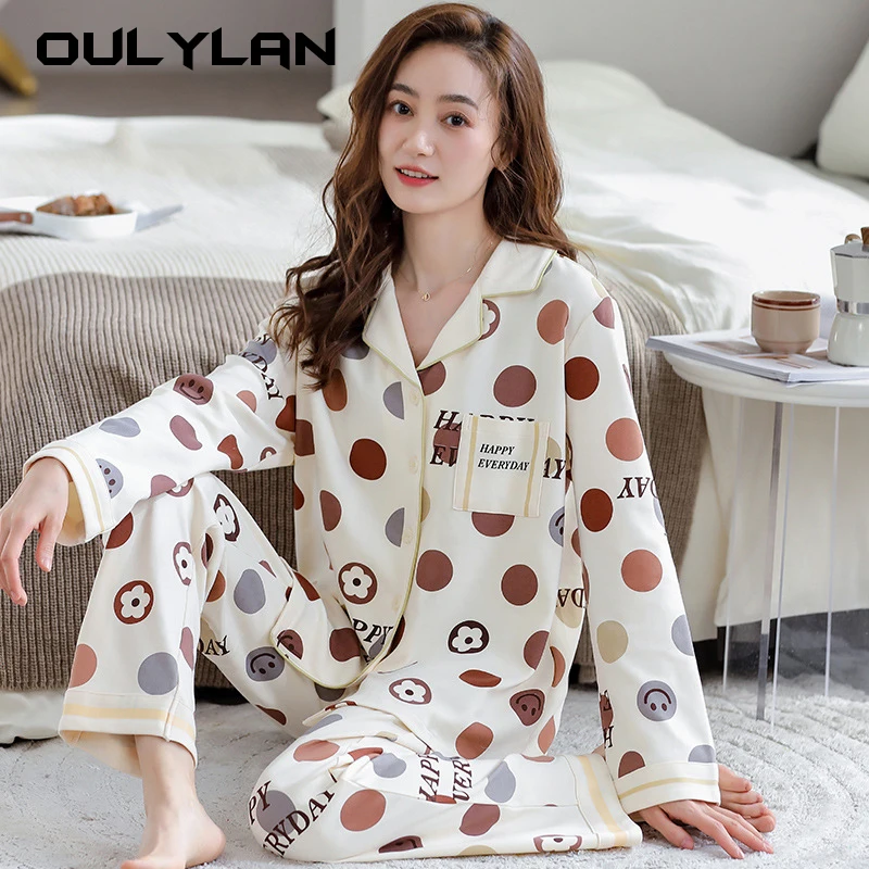 

Новый весенний женский пижамный комплект с принтом, повседневная одежда для сна с длинным рукавом для девушек, домашняя одежда, элегантная женская ночная одежда