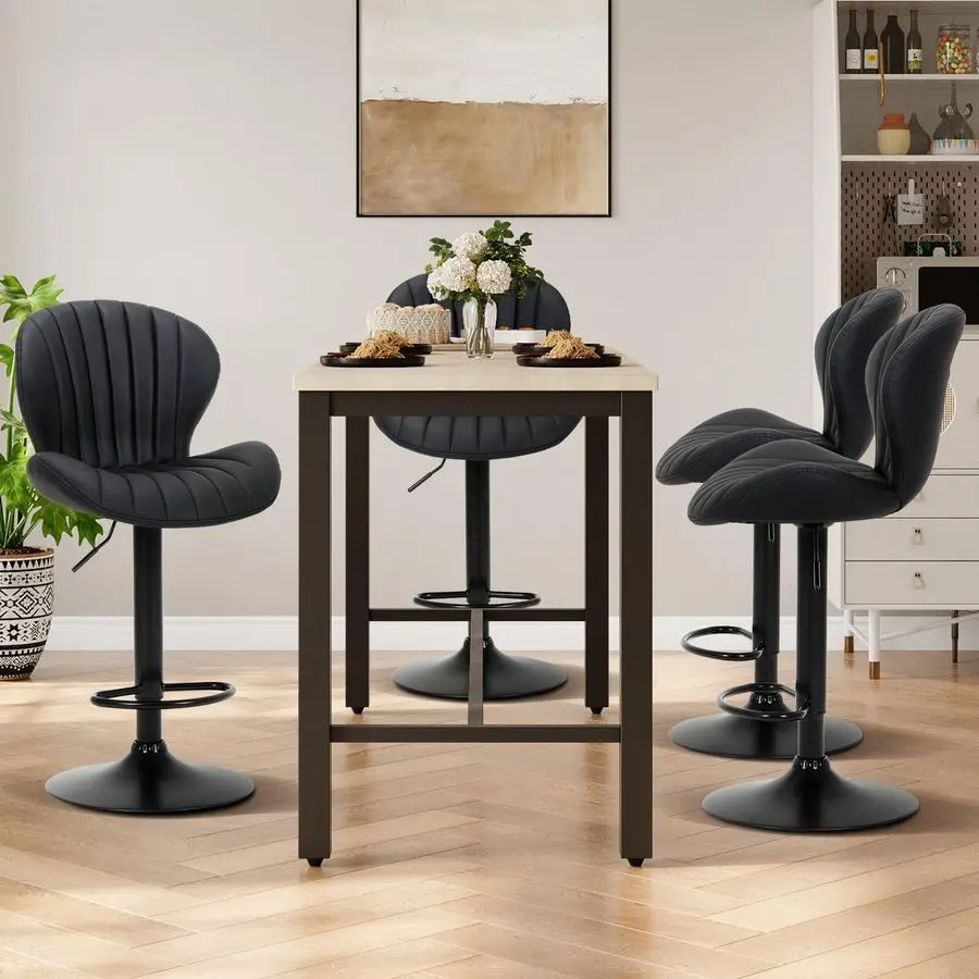 

Stools Set of 4, Modern Swivel Bar Chairs, Adjustable Faux Leather Upholstered Barstools Counter Height with High Backrest for K