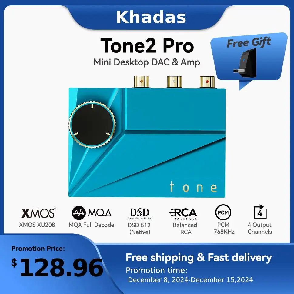 Khadas Tone2 Pro Mini Desktop Headphone Amplifier DAC Digital Analog Converter with 4.4/3.5/RCA Output MQA DECODER