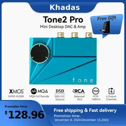 Khadas Tone2 Pro Mini Desktop-Kopfhörerverstärker DAC Digitaler Analogkonverter mit 4,4/3,5/RCA-Ausgang MQA DECODER