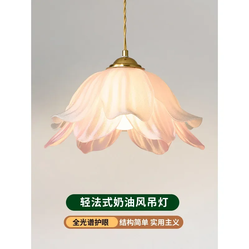 French Cream Style 3D Petal Chandelier Full Spectrum Eye Care Light Warm Artistic Pendant Lamp for Restaurant Living Room