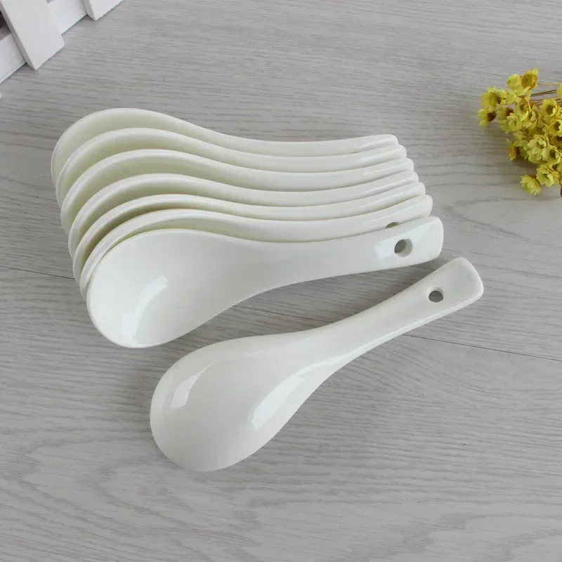 Pure white ceramic soup spoon