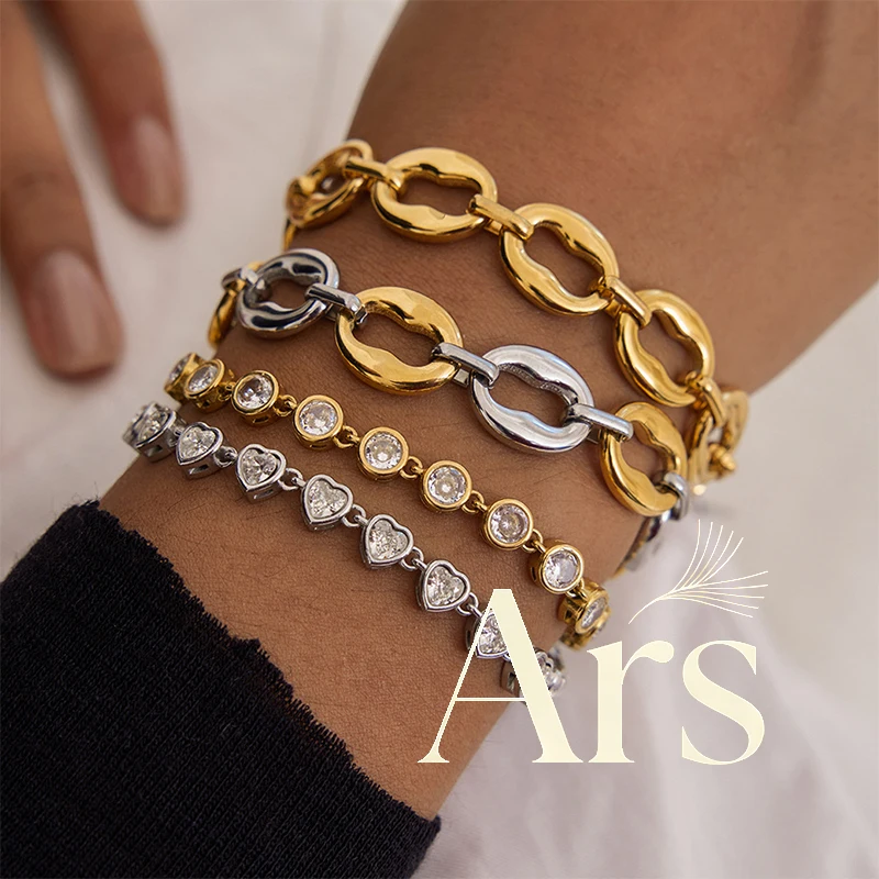 Ars Two Tone 18k Gold Plated Oval Link Chain Bracelet Stainless Steel Chunky Bracelets for Women Minimalist Thick Bracelets