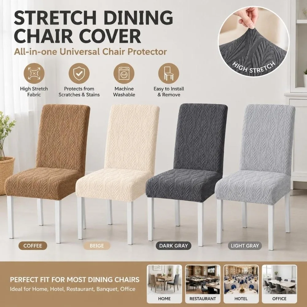 1/4pcs High-Back Stretch Dining Chair Cover 3D Leaf Scratch Proof Elastic Chair Cover Woven Stain Resistant Jacquard Chair Cover