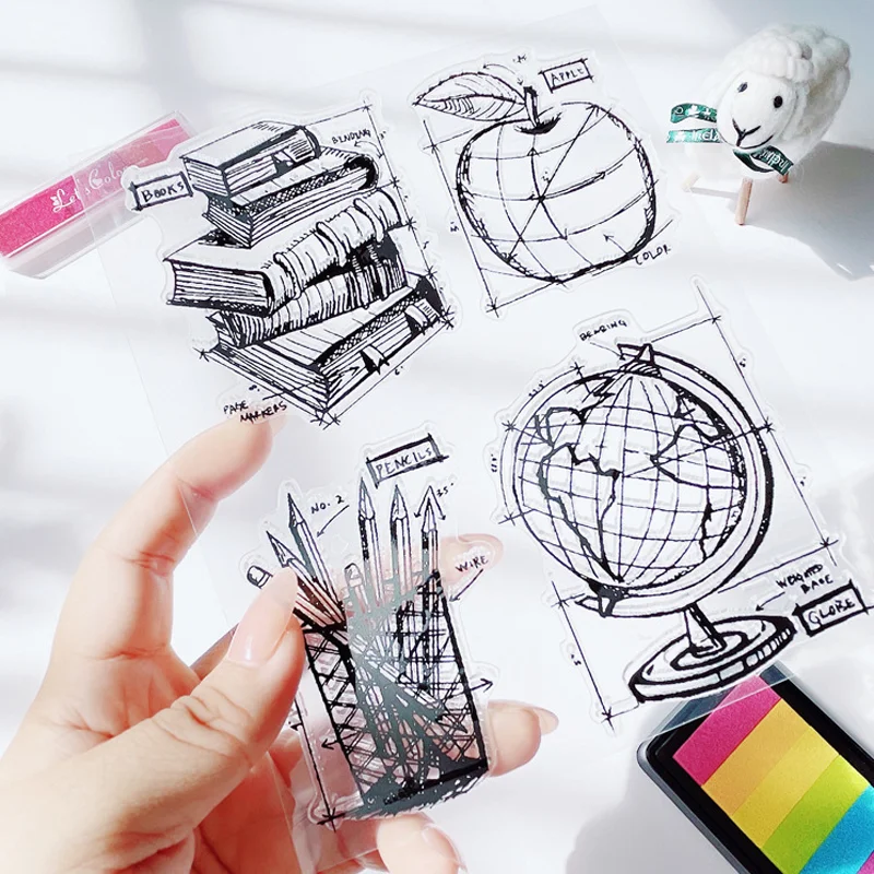 Apple Globe Transparent Silicone Finished Stamp DIY Scrapbooking Journal Rubber Coloring Embossed Stencils Decoration Reusable