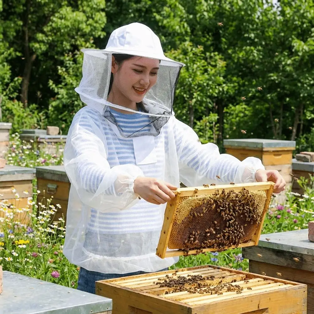 Breathable Beekeeping Suit Mesh Smock Half Body Bee Keeper Jacket Hooded Veil Wear-resistant Protective Equipment Unisex