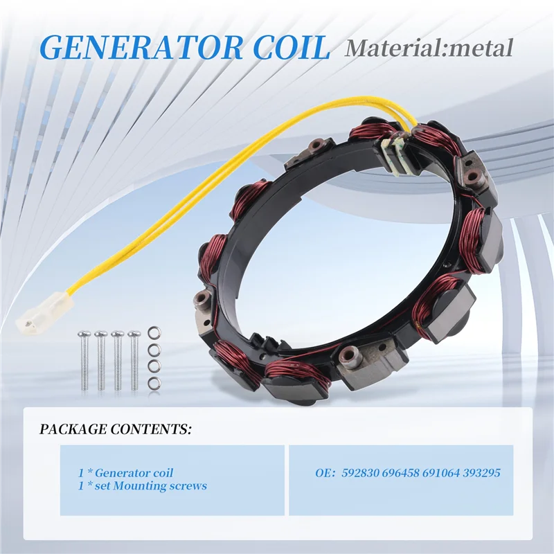 

Катушка зарядки генератора Генератор подходит для Briggs & Stratton 592830, заменяет 696458, 691064, 393295