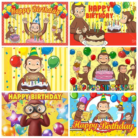 Cartoon George Monkey Theme Backdrop Children Birthday Party Decoration Supplies Background Banner Baby Party Gifts Photo Props