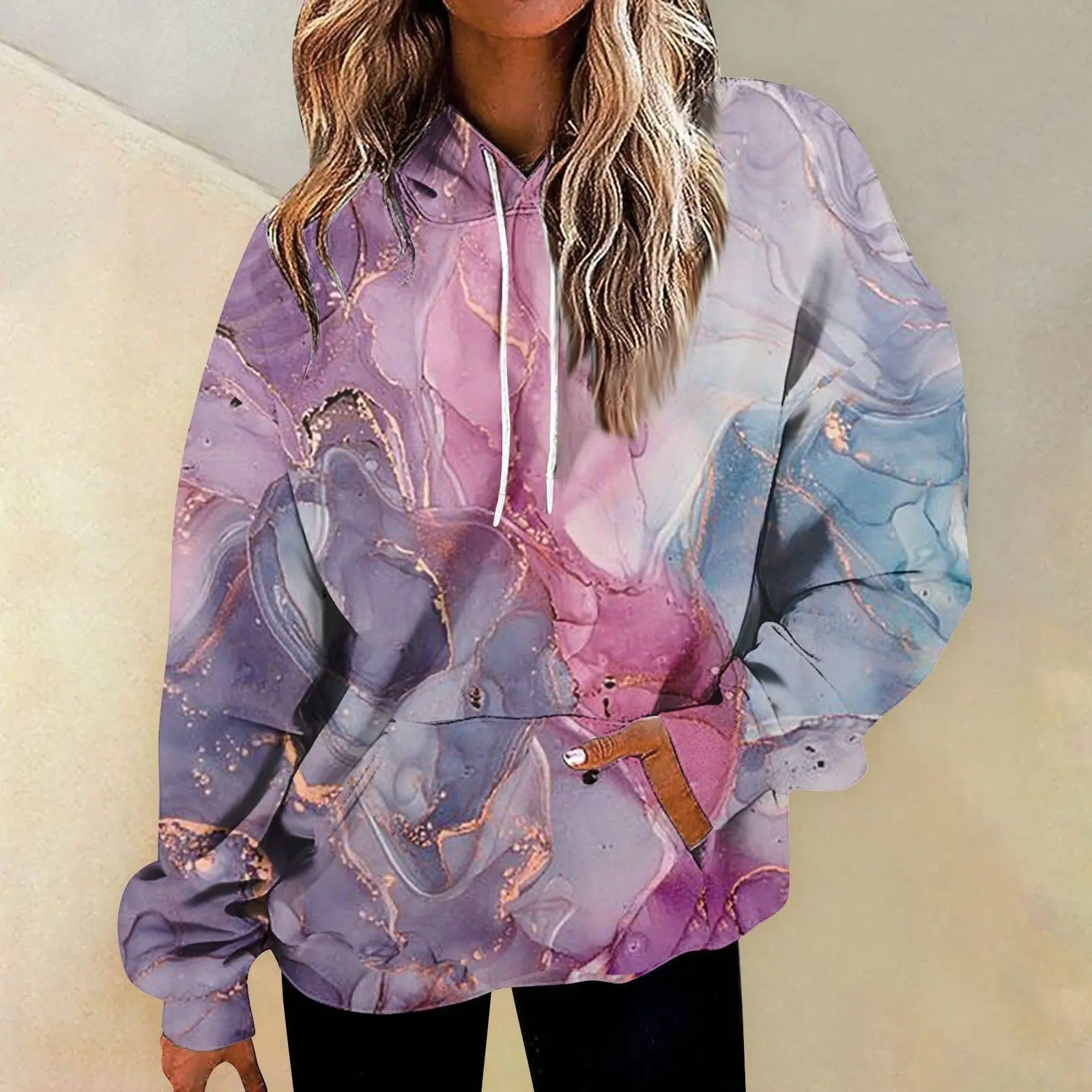 Autumn Marble Gradient Pattern 3D Print Hoodies Women Streetwear Casual Long Sleeve Hooded Sweatshirts Pullovers Female Clothing