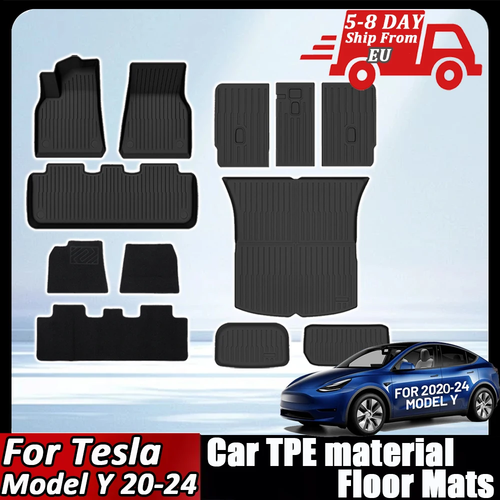 Tapis de sol de voiture en TPE, adapté à Tesla modèle Y 2020 2021 2022 2023 2024, quatre saisons, imperméable, antidérapant, pour coffre, ensemble de tapis de bagages