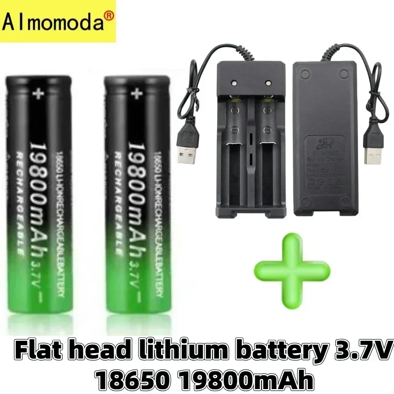 Bestseller Raised 18650rechargeable lithium battery 3.7v19800mAh with charger rechargeable strong light flashlight headlight fan