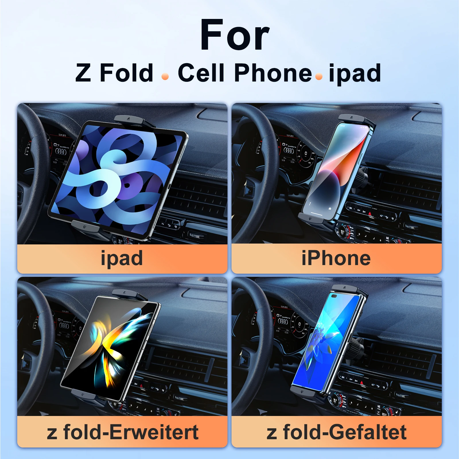 Eary for Z Fold 7 6 5 Car Phone Holder Mount Air Vent Car Bracket Stand with 360° Rotate for 4.7-12.9' Devices Vehicle Accessori