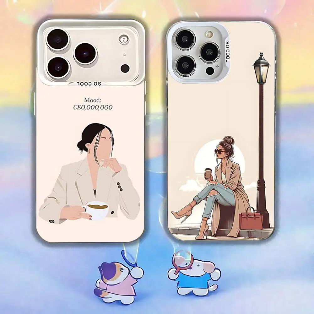 

Girl Boss Female Coffee Phone Case For iPhone 17,16,13,12,11,15,14,Pro,Max,Plus,SE4,Air,Mini White IMD Matte