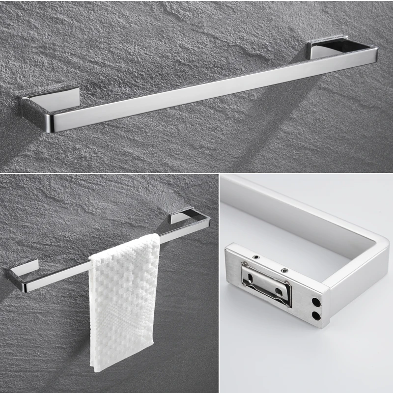 

In Wall Mounted Single Towel Bar Shine Chrome Towel Rail Towel Holder SS304 Stainless Steel Bathroom Accessory