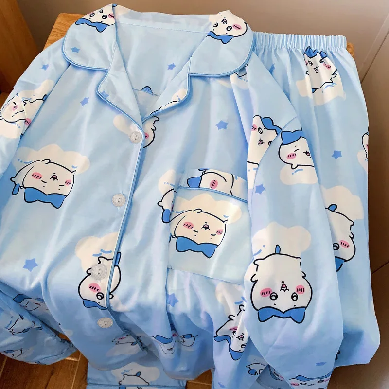 Anime Usagi Hachiware Kawaii Self-Deprecating Bear Chiikawa Pajamas Female Cartoon Cute Long Sleeve Suit