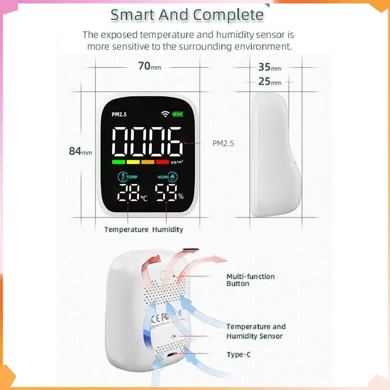 

Tuya Wifi Smart Temperature & Humidity PM2.5 Air Quality Monitor Indoor & Outdoor Universal Portable 1 Piece