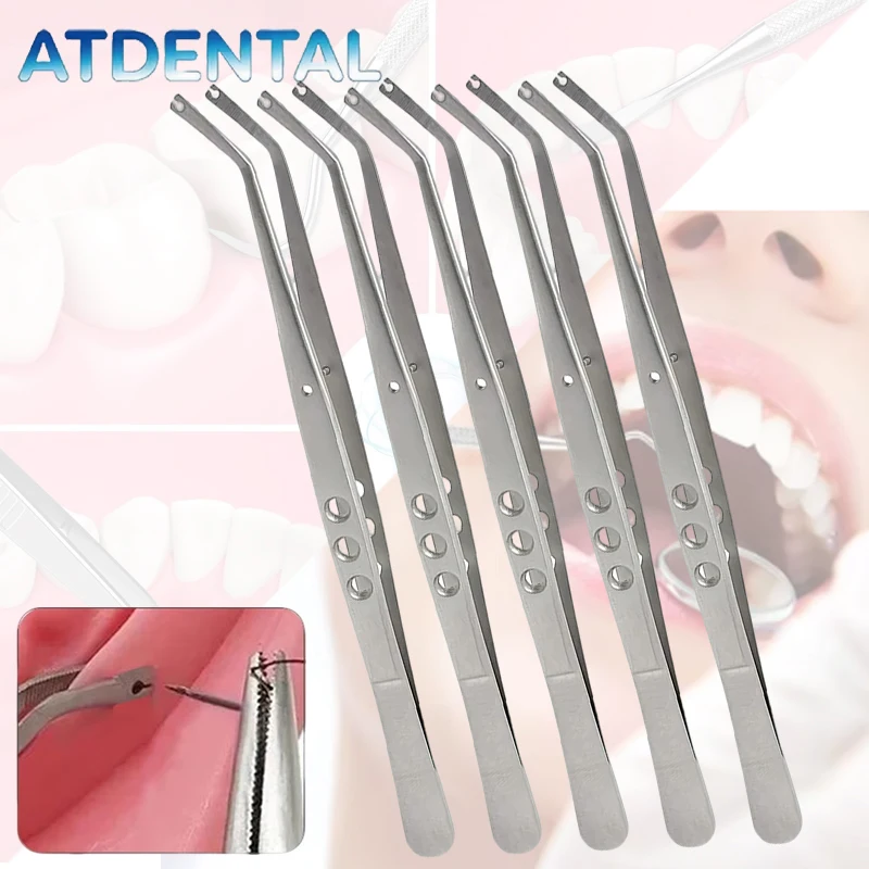 5pcs Dental Surgical Forceps College Tweezer Stainless Steel Serrated Stitching Dressing Set