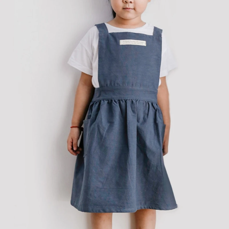 New Japanese Solid Color Cotton Children's Apron Modern Simple Parent-Child Baby Stain Resistant Apron