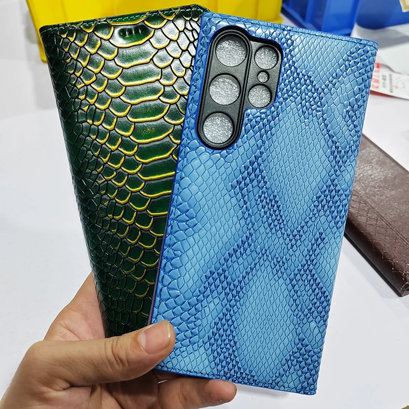 Python Embossed Leather Phone Case For Samsung Galaxy S24 S23 S22 S21 S20 FE Ultra Plus Luxury Wallet Flip Cover