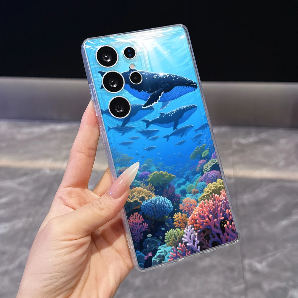 Whales over Vibrant Coral Reef Phone Case for Samsung Galaxy S26 S25 S24 S23 S22 S21 S20 FE Plus Lucency TPU Protection Cover