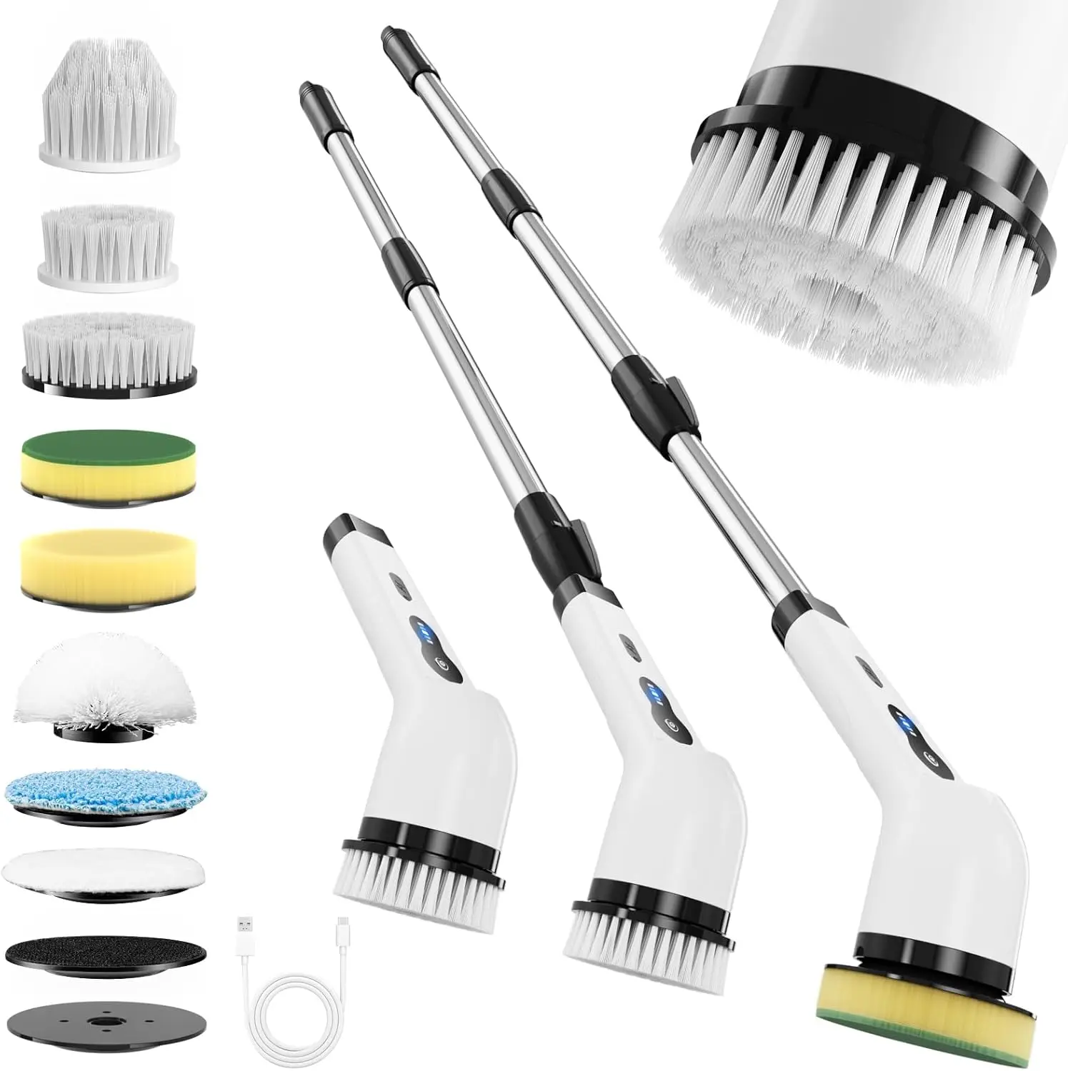 

Electric Spin Scrubber, Household Cleaning Brush with 90Min Runtime & 8 Heads & 2 Modes- 52in