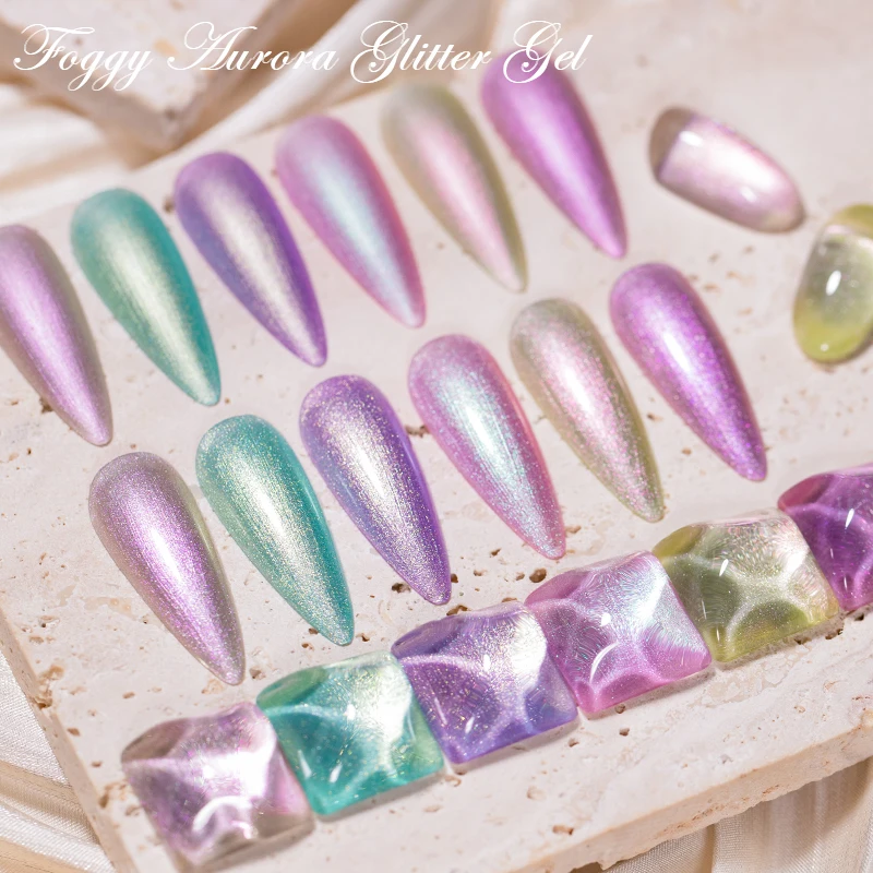 يجتمع عبر 7 مللي أورورا هلام مسمار البولندية ضبابي تأثير الوردي الأخضر الأرجواني مسمار الفن هلام الورنيش الهجين UV جل الورنيش مستلزمات الأظافر #5