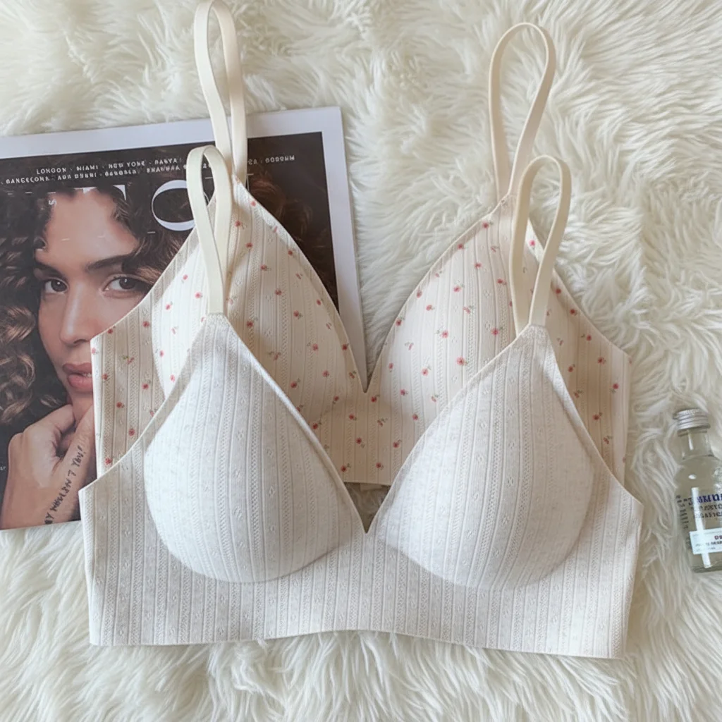 Shockproof Wireless Deep V Bra Flower Push Up Underwear For Women Girl Soft Support Anti-Sagging Bra Sweet Seamless Lingerie