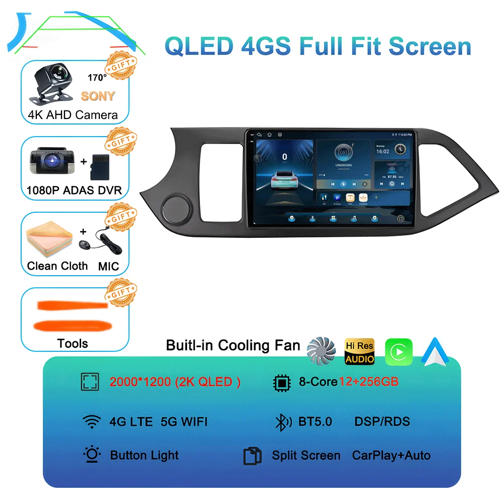 Android 16 Carplay Auto Voor KIA PICANTO Morning 2011 2012 2013 2014 2015 2016 Multimedia Auto Radio Navigatie Speler WIFI + 4G DSP