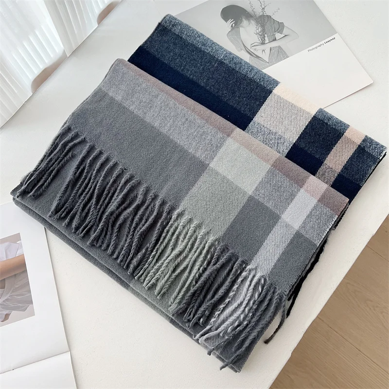 35*200cm Fashion Stripe Plaid Designer Winter Warm Scarf Women Cashmere Shawl Blanket Wrap Travel Men Neckerchief Pashmina