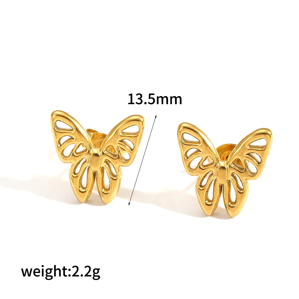 Modische Edelstahl-Ohrstecker mit 18k Goldplattierung in Schmetterlingsform für Damen und Mädchen, Schmuck-Geschenk-Ohrringe – Detail 7
