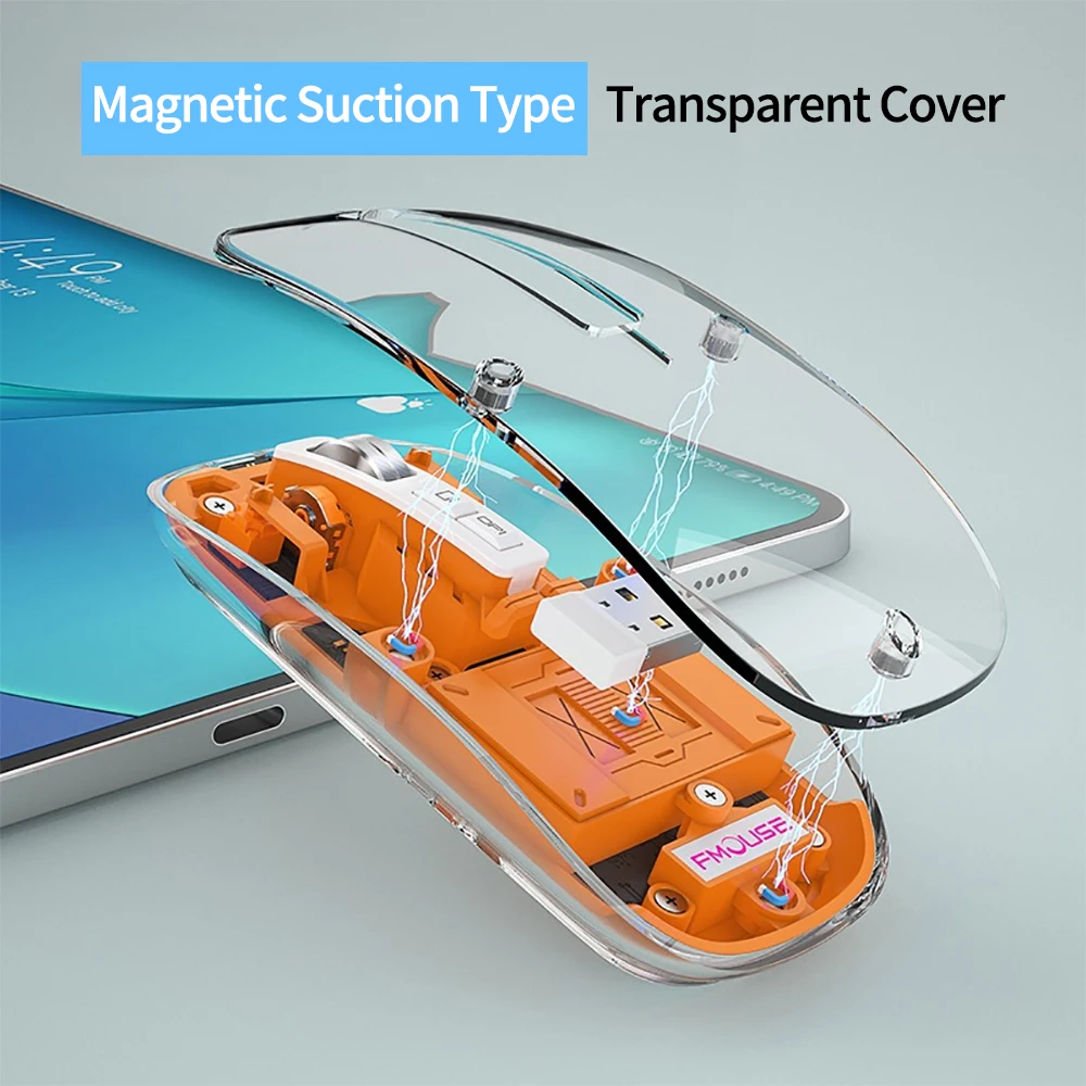 Mouse Bluetooth nirkabel 2.4G transparan, Mouse Bluetooth nirkabel, Mouse bisu, untuk kantor, Laptop, PC