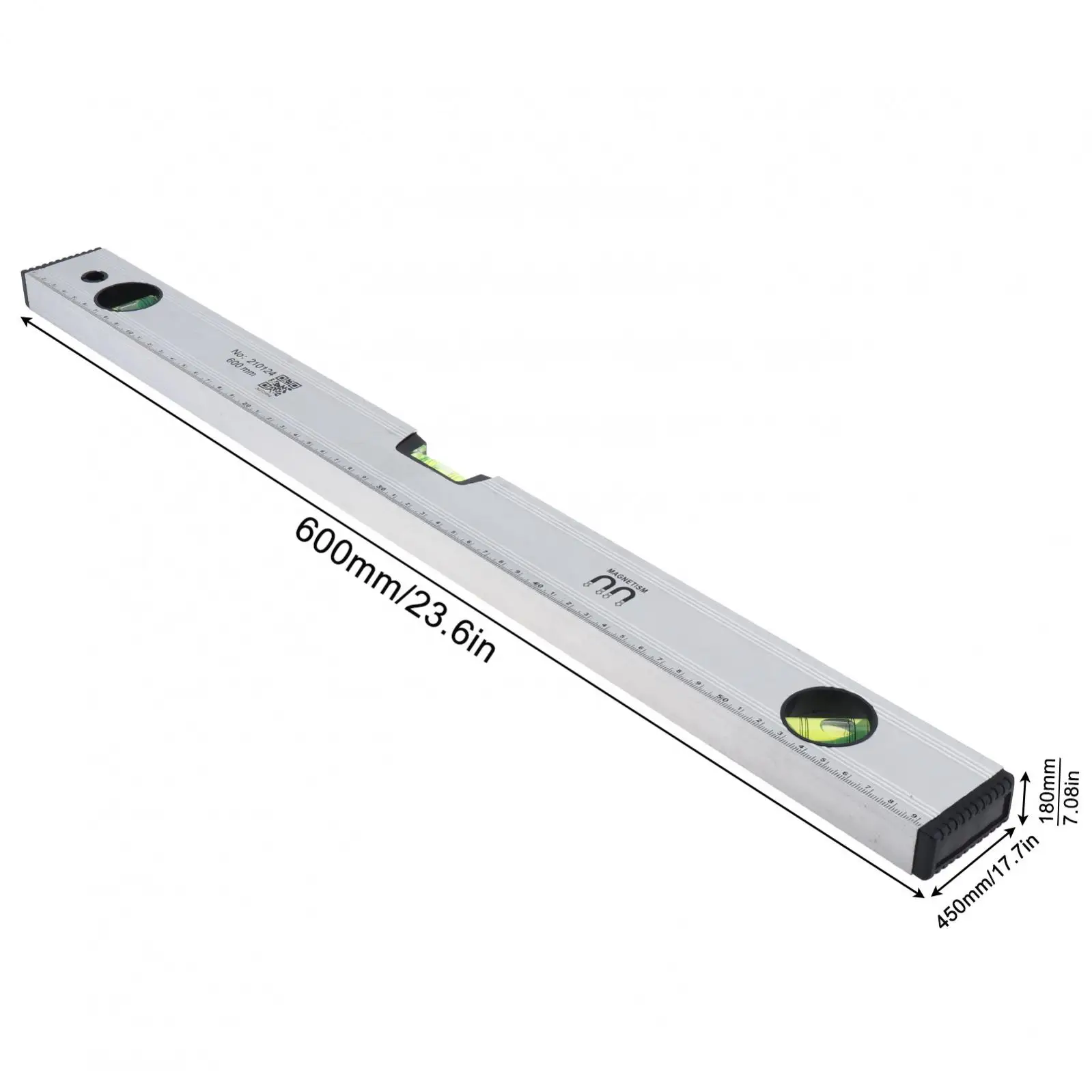 600mm Magnetic Aluminum Alloy Level Ruler with 45 / 90 / 180 Degree Bubble Design for Building Measuring Rule Tools