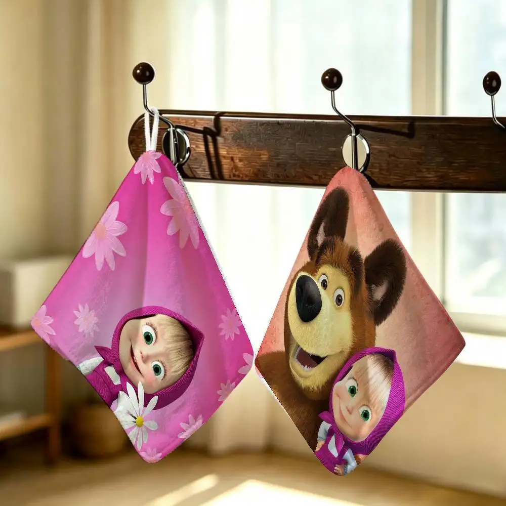 M-Masha And B-Bears Polyester Cotton Daily Towel Hanging Kitchen Hand Wiping Cloth Durable for Whole House Use